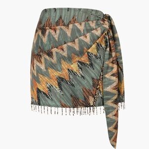 Patterned Mini Skirt with Fringe